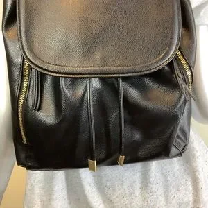 Bags | Faux Leather Black Drawstring Backpack Bucket  display picture 2